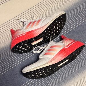 Adidas Ultraboost White and Signal Pink Running Shoes